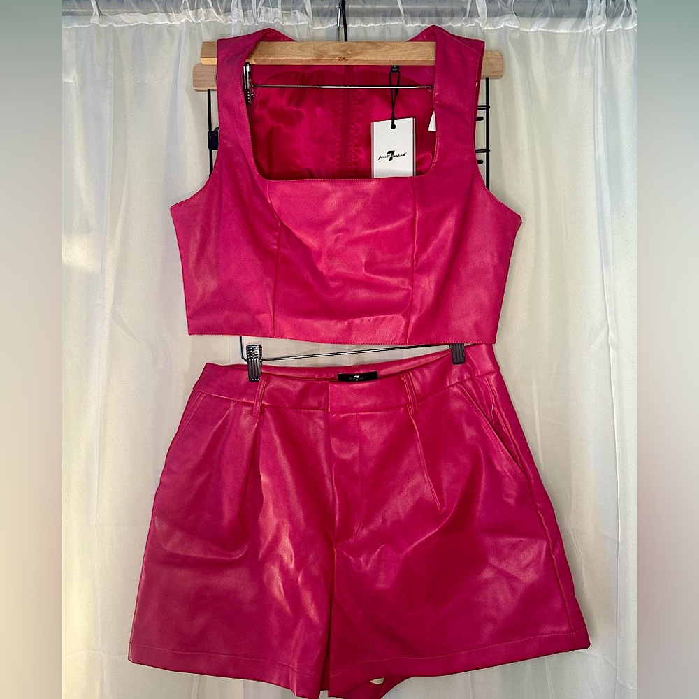 Pink Faux Leather Crop Top and Shorts Matching Set - 7 for all Mankind